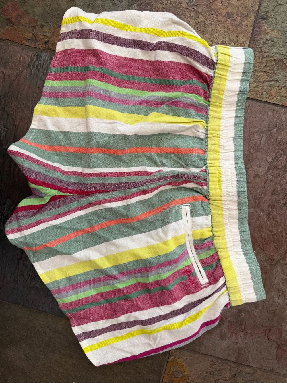 Kavu  new tags Striped Elastic-Waist Athletic Shorts - striped 100 cotton Large